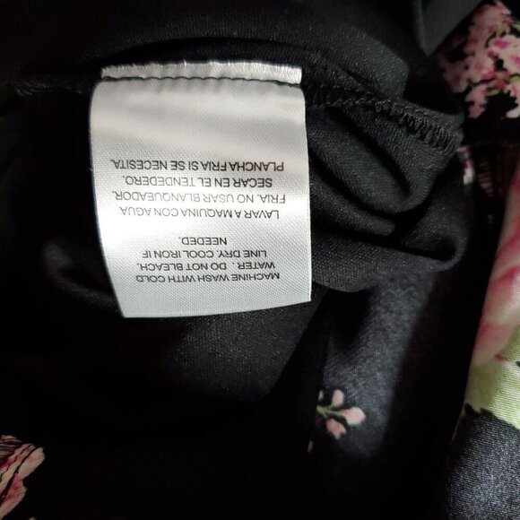 Floral Babydoll Slip Dress M Black Pink Satin Long Maxi Chiffon Ruffles Fairy - Picture 9 of 9